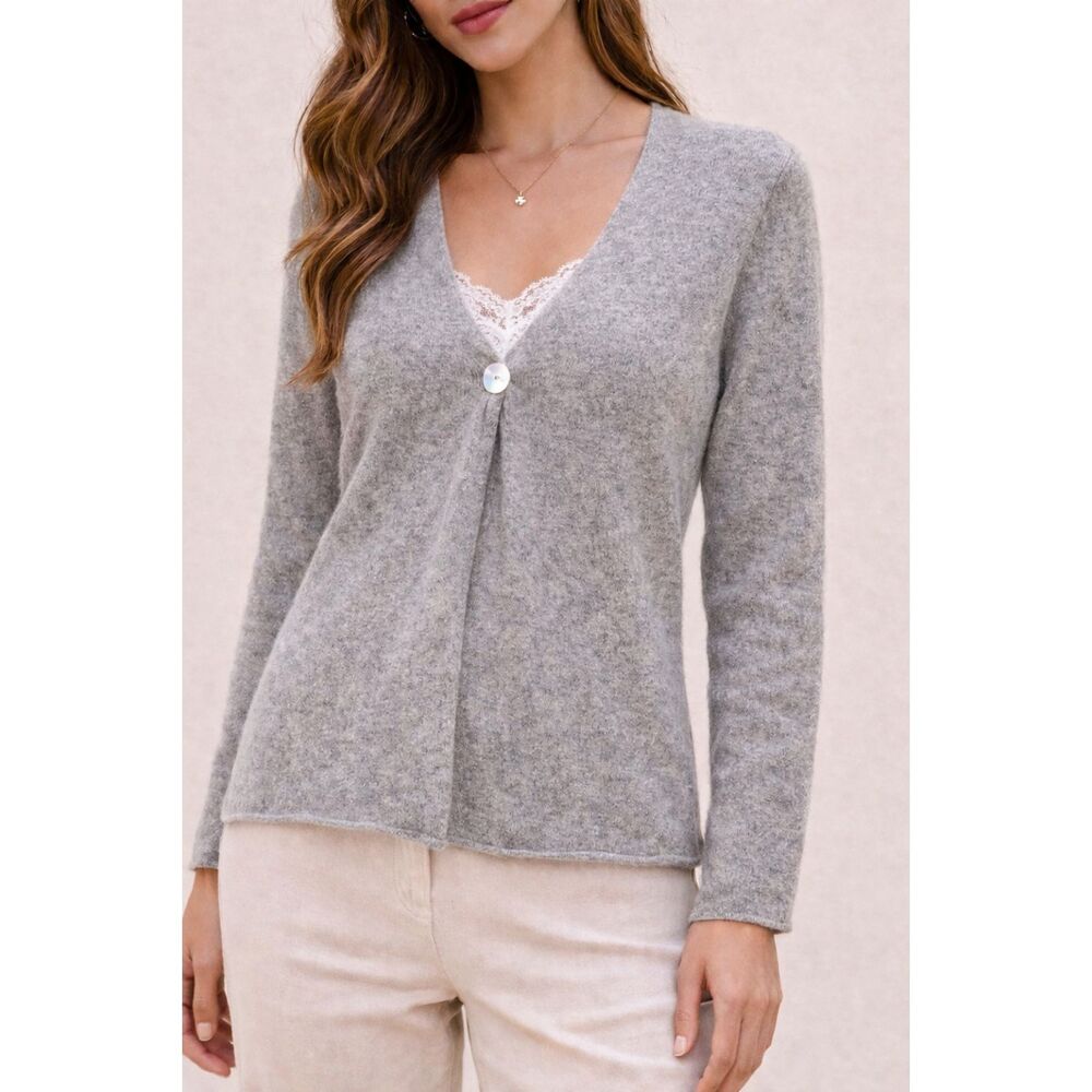 InCashmere 100% Cashmere Gray Cardigan Single Button Minimalist Soft Luxe Size S